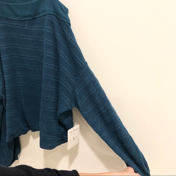 NWT Free People Sistine Cold Shoulders Hacci Sweater Top - Turquoise Size XS - Picture 7 of 10